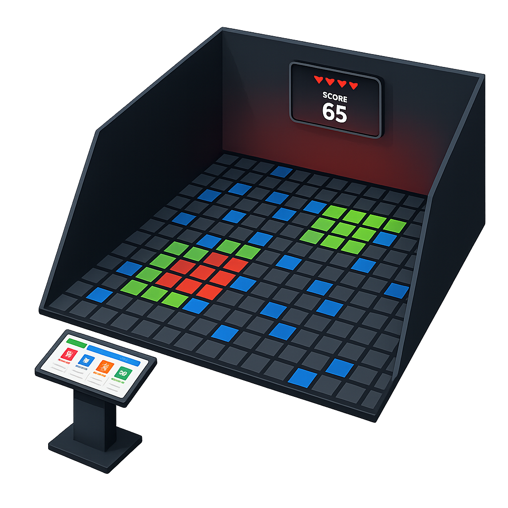 Arène Pixel Arena avec écran tactile et affichage de progression